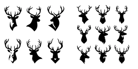 Plexiglas foto achterwand Collection of deer heads in silhouette style © Sabiqul Fahmi