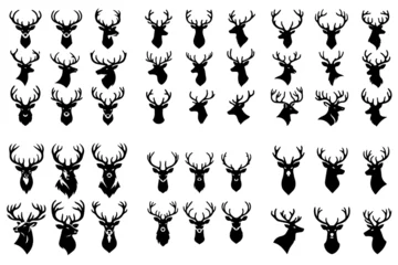 Rolgordijnen Collection of deer heads in silhouette style © Sabiqul Fahmi