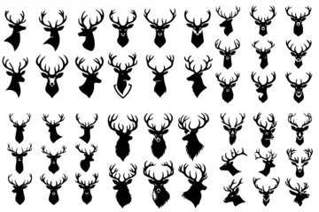 Plexiglas foto achterwand Collection of deer heads in silhouette style © Sabiqul Fahmi