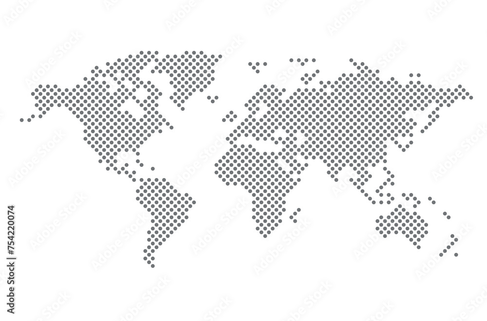 Wall mural world map - silhouette of the continents on planet earth with polka dot pattern, vector illustration