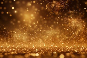 Naklejka premium Golden christmas background. Fireworks. 
