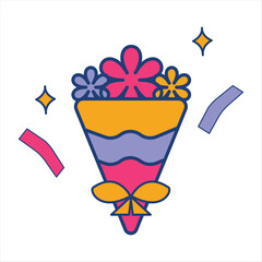 Cute Congratulation Icon Illustration for Sticker