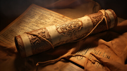 Ancient Scroll  Faded Scroll with Ancient Script .. - obrazy, fototapety, plakaty