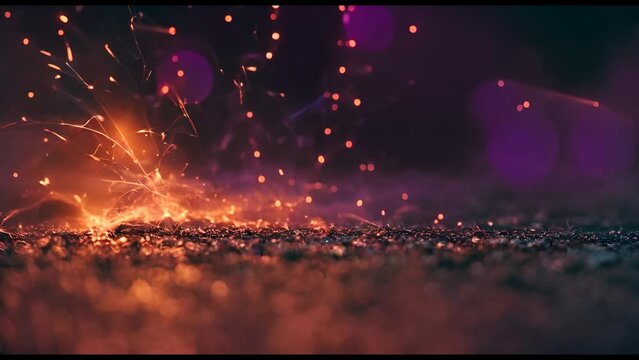 Dark Abstract Bokeh Background with Magical Smoke, Sparks, and Neon
