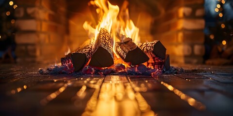 The Warm Glow of a Cozy Hearth. Concept Fireplace Photography, Cozy Home, Winter Warmth, Hearthside Moments, Cozy Glow - obrazy, fototapety, plakaty