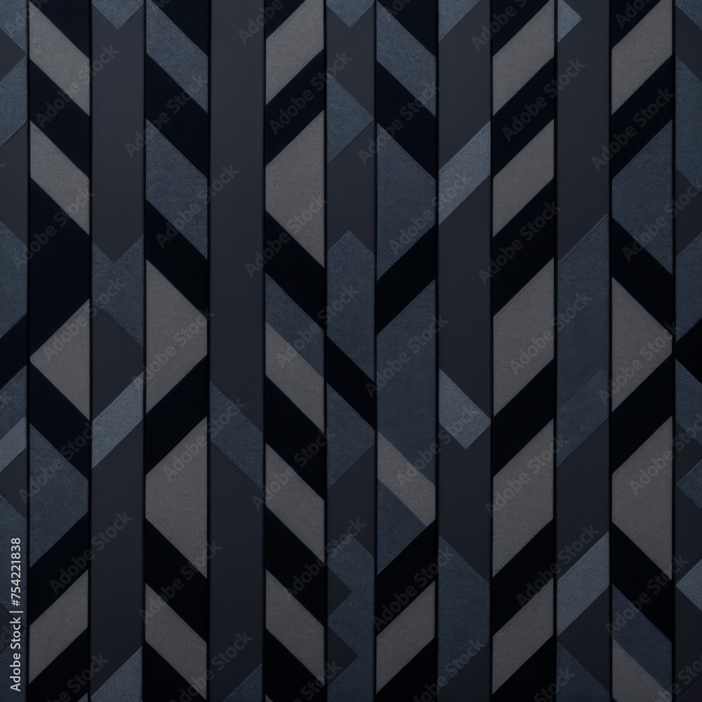 Poster 3d effect with navy blue triangles and squares forming an interlocking geometric pattern