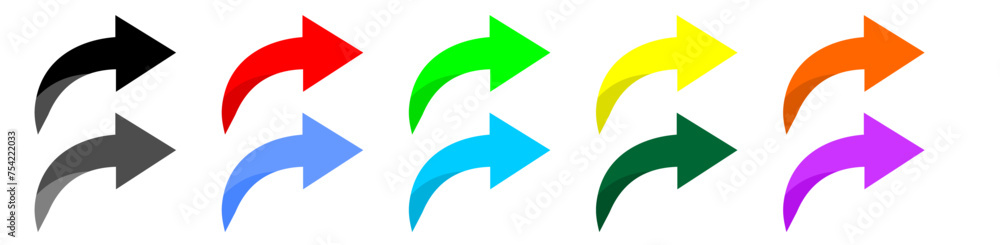 Poster curved arrow icon vector set. collection of colorful right direction arrows symbol design.