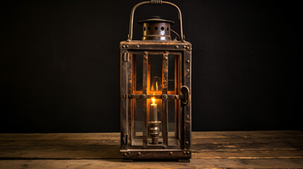 Antique Lantern  Vintage metal lantern with glass pan