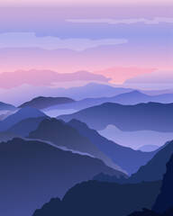  beautiful simple mountain lanscape with violet pink gradient effect vector art