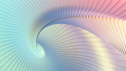 Abstract iridescent striped background,  wavy stripes pattern, interesting spiral architectural minimal wallpaper.