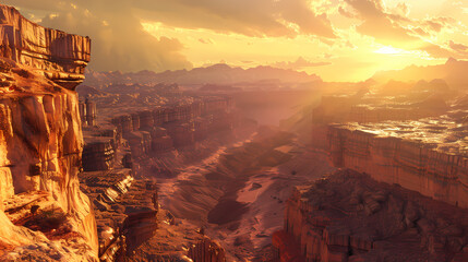 Generative AI, Beyond Horizons: The Alien Canyon of Dual Sunsets and Crystal Isles