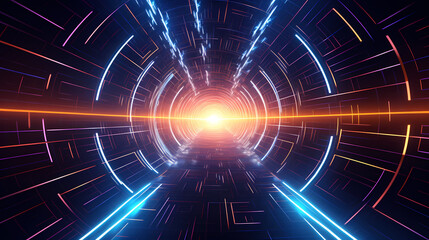 Fototapeta premium Futuristic tunnel with glowing lights symbolizing speed, data transmission and connectivity
