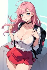 sexy anime girl in miniskirt with a active backpack