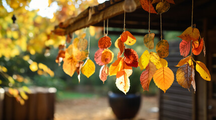 Autumn Leaves Hanging on String as Garland