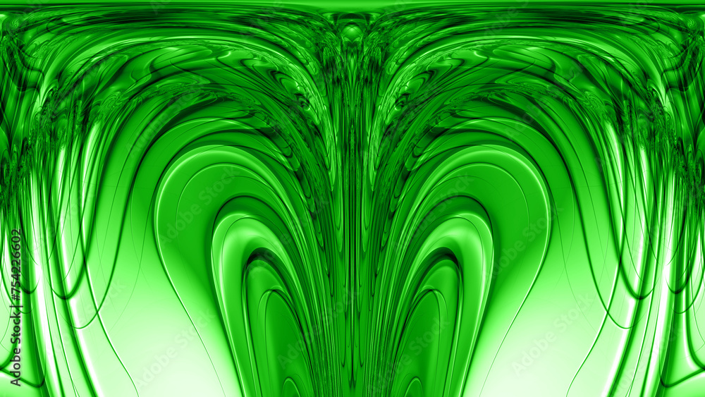 Poster neon and spring green cascading symmetric liquid flow pattern and design art-deco style
