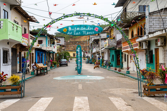 monta&ntilde;ita, ecuador. 8th september, 2022: street view of monta&ntilde;ita coastal town, ecuador	