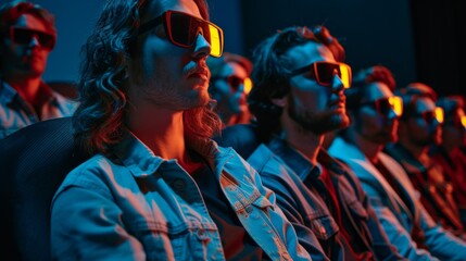 A group of people experiencing a 3D movie, enhancing the shared cinematic adventure