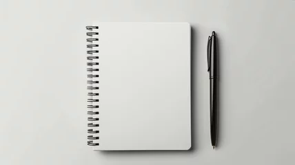 Foto op Canvas Blank open notebook with a sleek pen on a clean white background © rorozoa