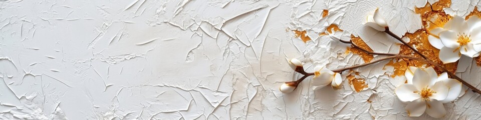 cracked old surface with flowers background.