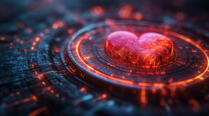 Fototapeta na wymiar The love heart in a digital neon circle. digital technology and love concept. digital love and communication concept.