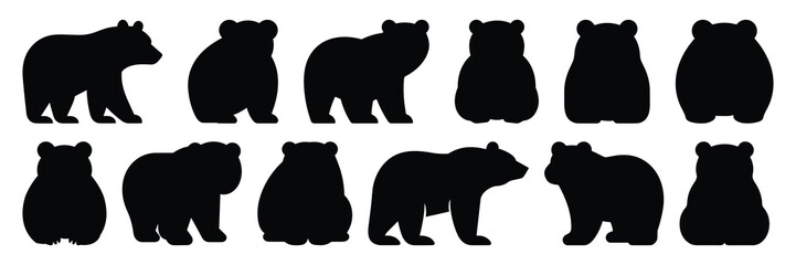 Polar bear silhouettes set, large pack of vector silhouette design, isolated white background