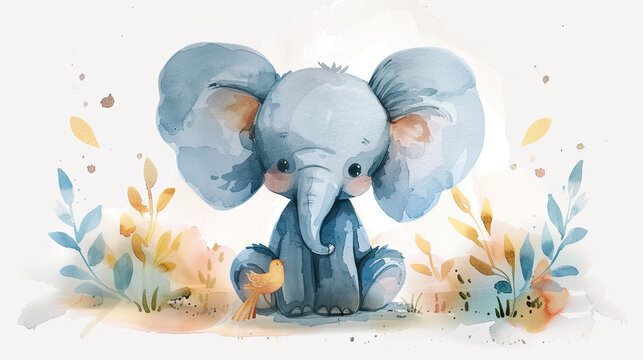 a cute baby elephant portrait or poster for baby nursery room and wall decor photos