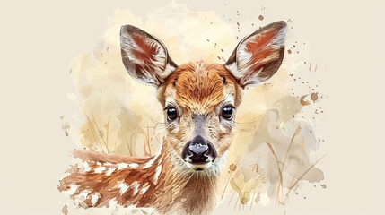 a cute deer portrait or poster for baby nursery room or wallpapers or cards, jungle theme, forest theme parties