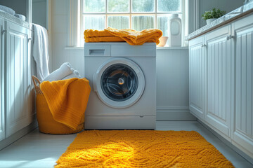 Interiors home. loading washing machine at laundry