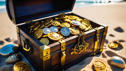 Treasure chest from pirates on the beach