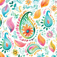 Watercolor seamless pattern with paisley elements.