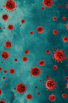 illustration of red blood cells of the virus on a blue-brown background