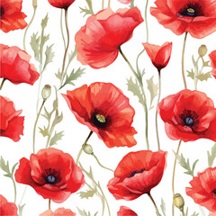 Obraz premium Watercolor seamless pattern with poppy flowers.Water