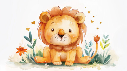 a cute baby lion portrait or poster for baby nursery room