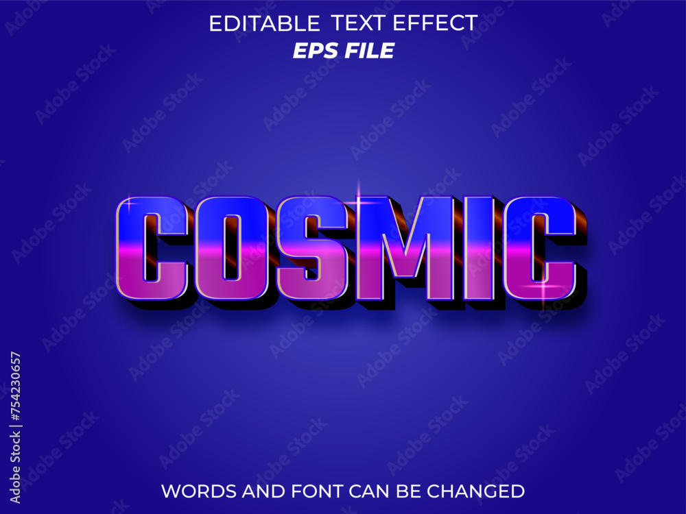 Poster cosmic text effect, font editable, typography, 3d text. vector template