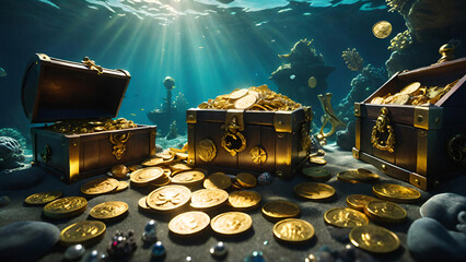 Treasure chest from pirates under the sea