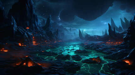 Obraz na płótnie Canvas Bioluminescent alien landscapes nature .