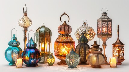 Arabic lanterns on a white background. Ramadan Kareem,Captivating Ramadan Lantern: Exquisite Arabic Decoration Isolated on White Background,
