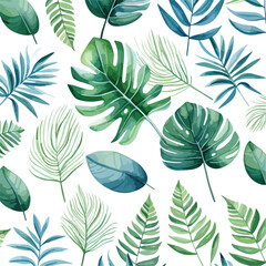 Fototapeta na wymiar Watercolor seamless pattern with tropical leaves. Be
