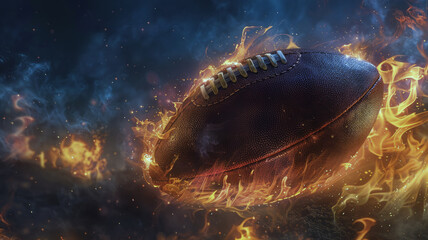 American Football Engulfed in Flames Highlighting the Heat of the Game - obrazy, fototapety, plakaty
