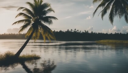 Fototapeta premium Photo leaning palm at maasin river, siargao
