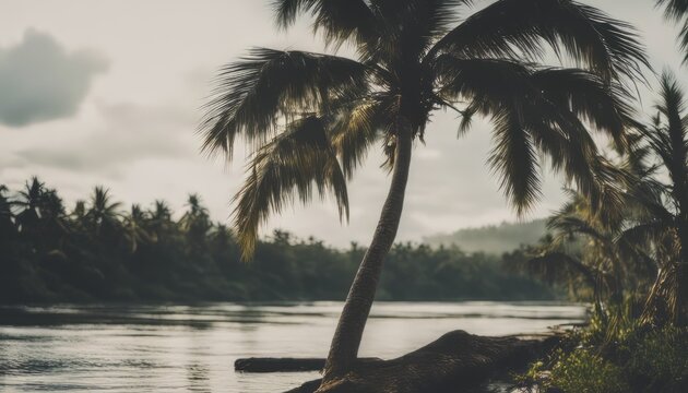 Photo leaning palm at maasin river, siargao