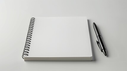 Simplicity in organization with a clean notepad and pen on a minimalist white desk - obrazy, fototapety, plakaty