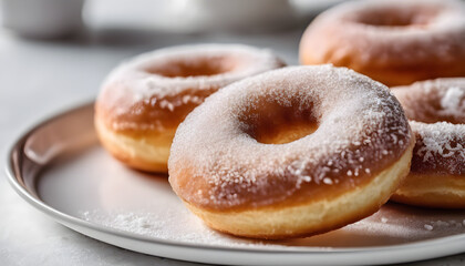 Obraz na płótnie Canvas Sugary glazed donuts on plate