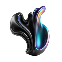 3d iridescent fluid abstract shap on isolated transparent background png, generated with AI
