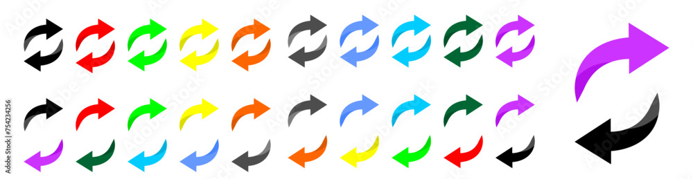 Poster curved arrow icon vecurved arrow icon vector set. collection of colorful right direction arrows symb