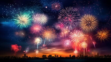 Fototapeta na wymiar night celebration way firework city. Neural network AI generated art