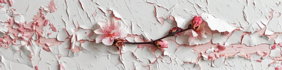 Fototapeta premium cracked old surface with flowers background.