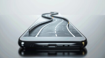  curve road coming out of smartphone. realistic highway design isolated with phone 