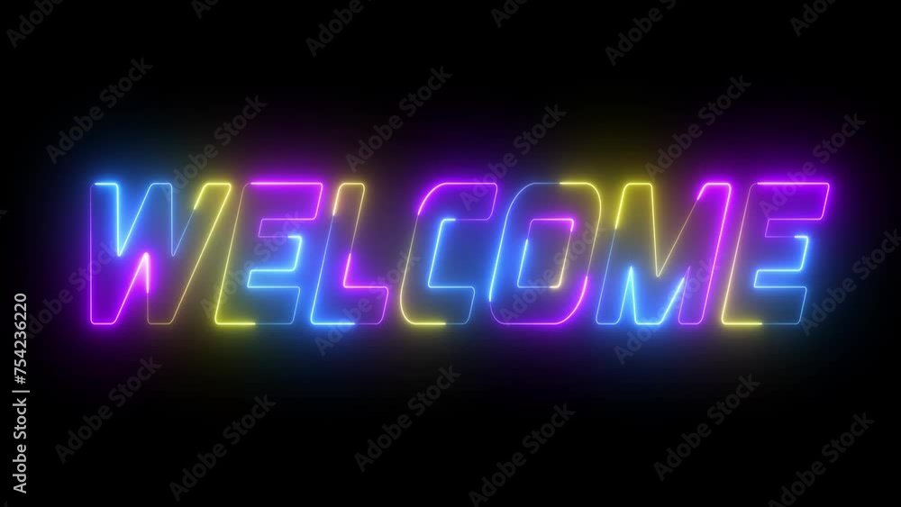 Poster glowing 3d welcome text background animation on the black background. animation of the welcome word 