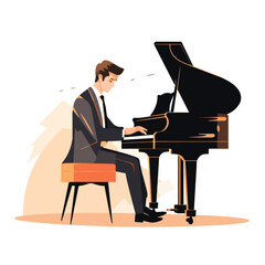 Young good looking adult play piano Flat vector 